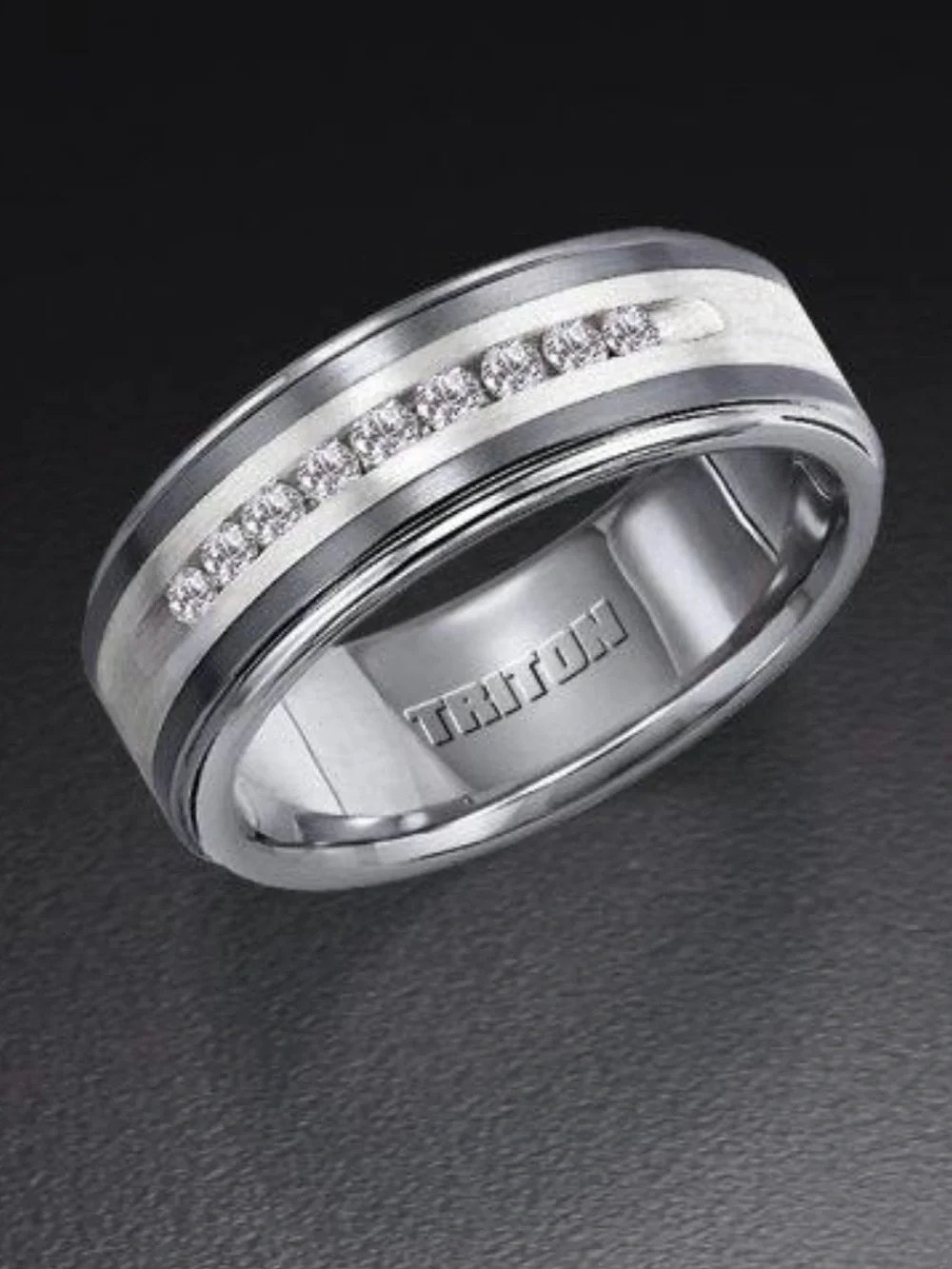 Triton Men’s Silver Diamond Channel Comfort-Fit Ring